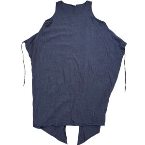 Vasna Made in Italy 100% Linen Navy Maxi Dress Sleeveless Side Ties Lagenlook 2X